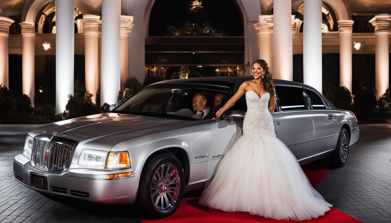 Bride getting out of a limo